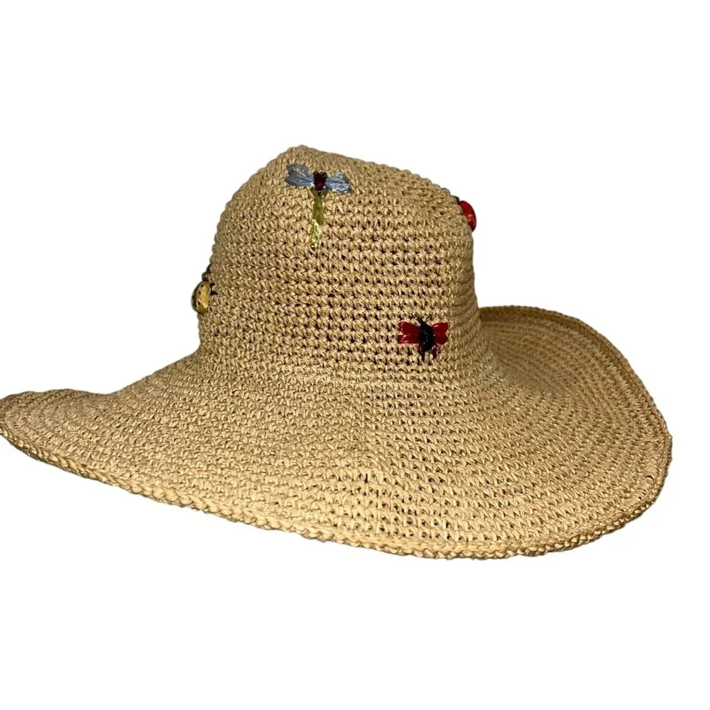 Bee in your Bonnet FABULOUS embroidered insects bugs straw hat